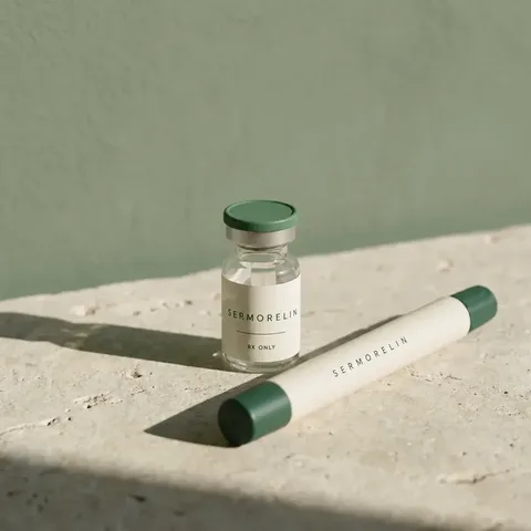 Stylized sermorelin vial and injector pen